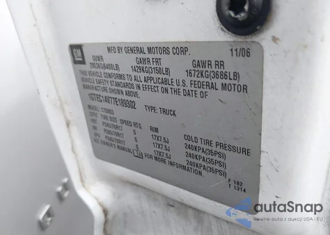 2007 GMC Sierra 1500 Classic Work Truck z USA, uszkodzony, nr VIN 1GTEC14V77E189302